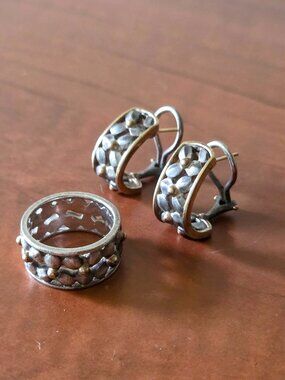 π Bill Blass Vintage 18k Yellow Gold | Sterling Silver Floral Omega Earrings